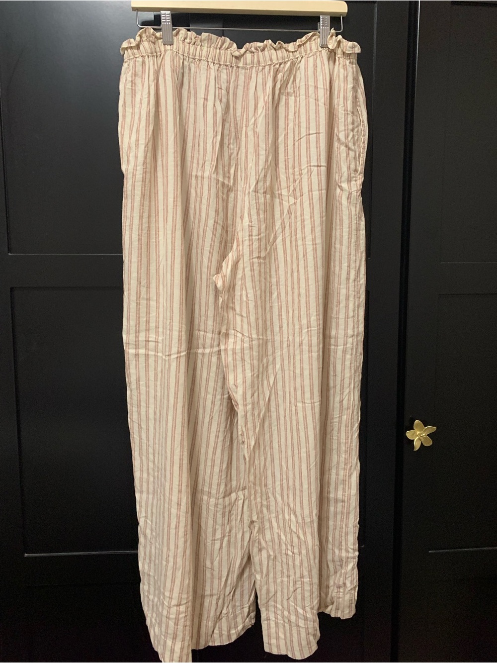 aerie large Cream Wide-Leg Striped Pants coastal flowy cool comfy - Picture 5 of 5
